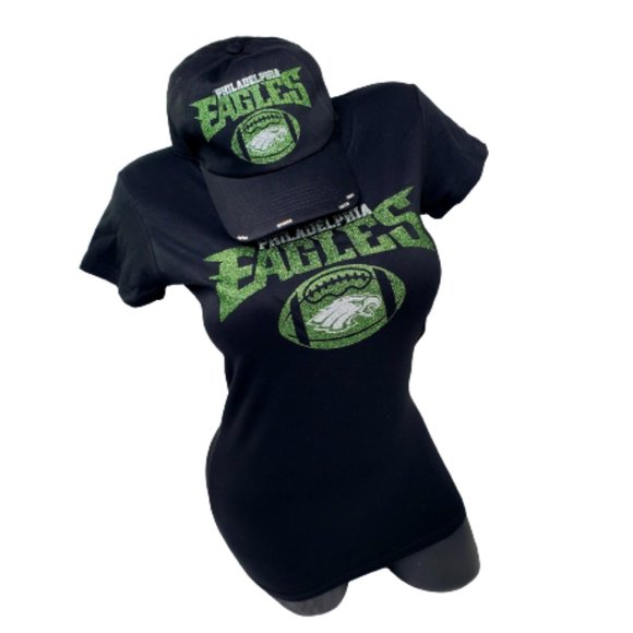 Philadelphia Eagles Football Black Fitted Adj.Baseball Cap,Shiny Glitter… - Picture 3 of 5